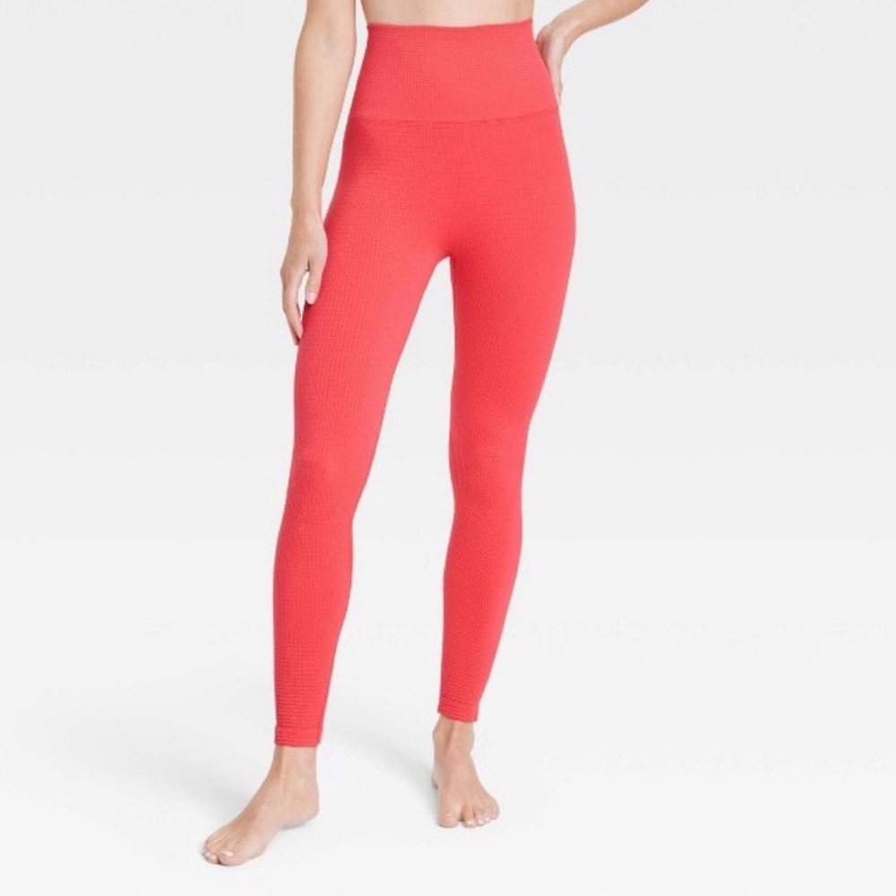 NWOT All in Motion Red Waffle Knit Compression Leggings